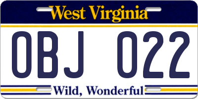 WV license plate OBJ022