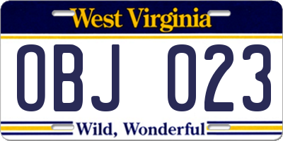 WV license plate OBJ023