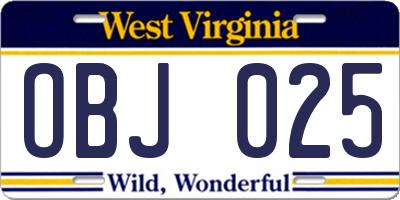 WV license plate OBJ025