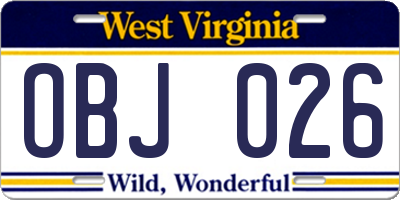 WV license plate OBJ026