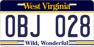 WV license plate OBJ028
