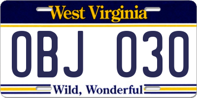 WV license plate OBJ030