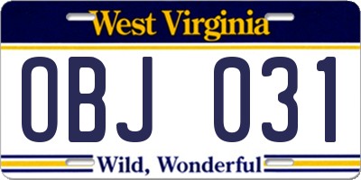 WV license plate OBJ031