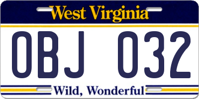WV license plate OBJ032
