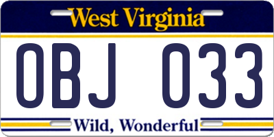 WV license plate OBJ033