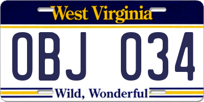 WV license plate OBJ034