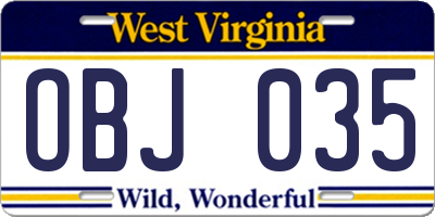 WV license plate OBJ035