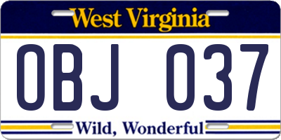 WV license plate OBJ037