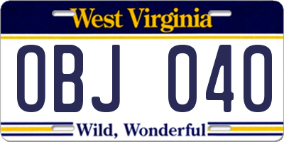 WV license plate OBJ040