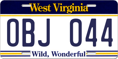 WV license plate OBJ044