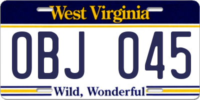 WV license plate OBJ045