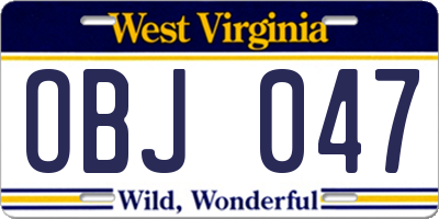 WV license plate OBJ047