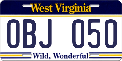 WV license plate OBJ050