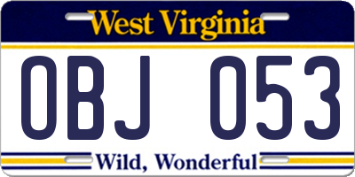 WV license plate OBJ053