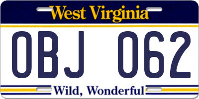 WV license plate OBJ062