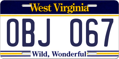 WV license plate OBJ067