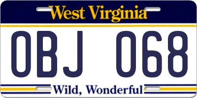 WV license plate OBJ068