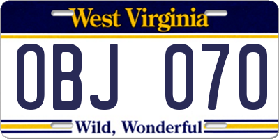 WV license plate OBJ070
