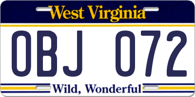 WV license plate OBJ072