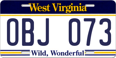 WV license plate OBJ073