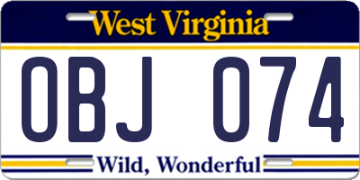 WV license plate OBJ074