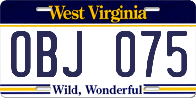 WV license plate OBJ075