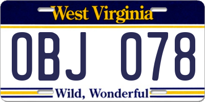 WV license plate OBJ078