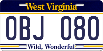 WV license plate OBJ080