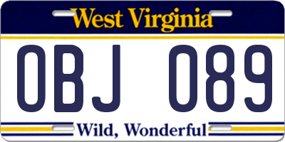 WV license plate OBJ089