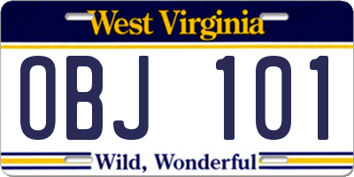 WV license plate OBJ101