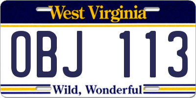 WV license plate OBJ113
