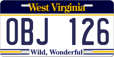 WV license plate OBJ126