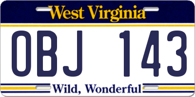 WV license plate OBJ143