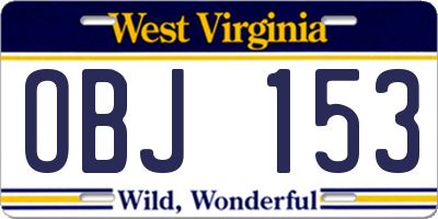 WV license plate OBJ153