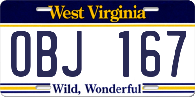 WV license plate OBJ167