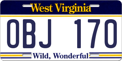 WV license plate OBJ170