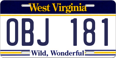 WV license plate OBJ181