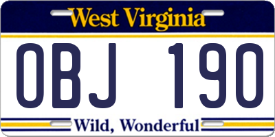 WV license plate OBJ190
