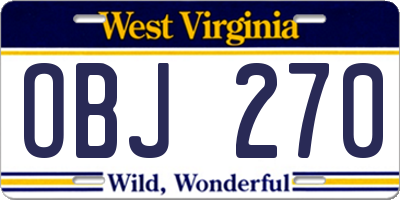 WV license plate OBJ270