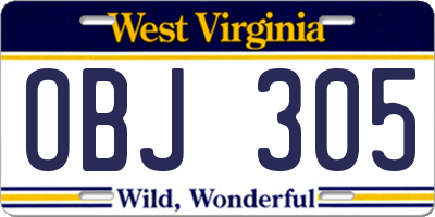 WV license plate OBJ305