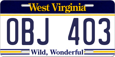 WV license plate OBJ403