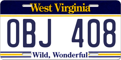 WV license plate OBJ408