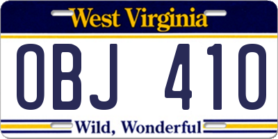 WV license plate OBJ410
