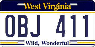 WV license plate OBJ411