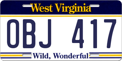 WV license plate OBJ417