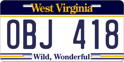 WV license plate OBJ418