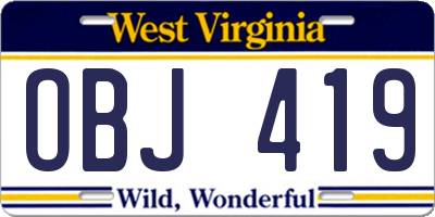 WV license plate OBJ419
