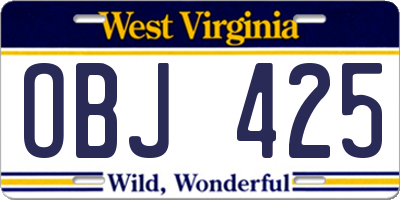 WV license plate OBJ425