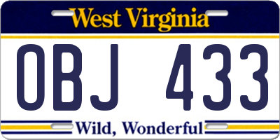 WV license plate OBJ433