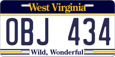 WV license plate OBJ434